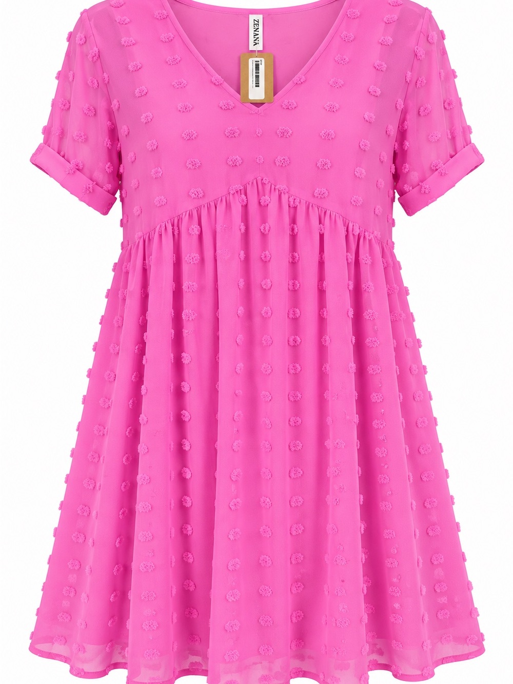 Zenana Outfitters Pink Pom-Pom Babydoll Mini Dress